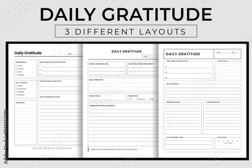 Daily Gratitude Journal Vector Illustration, Printable Mindfulness and Positivity Tracker, Morning Reflection and Mental Wellness Interior Template