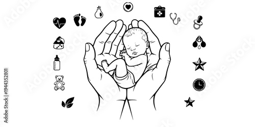 Hands Cradling Tiny Premature Infant Silhouette