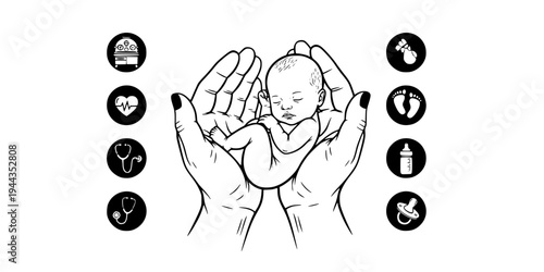 Hands Cradling Tiny Premature Infant Silhouette