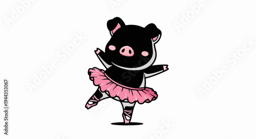 Adorable cartoon piglet in pink tutu and ballet shoes performing a dance