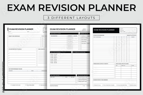 Exam Revision Planner Printable, Student Study Schedule Tracker, Academic Test Preparation Logbook, Vector Illustration Education Notebook Template