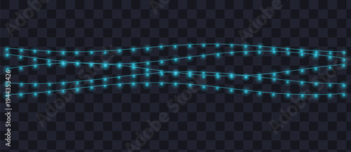 Three elegant strands of glowing blue string lights add a cool decorative accent to a dark transparent scene