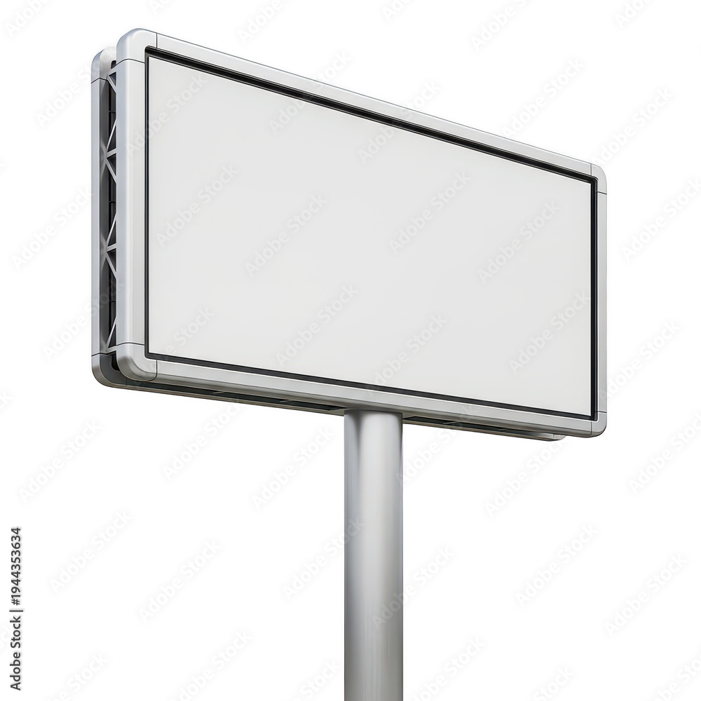 Obraz premium Empty billboard mounted on a tall metal pole in an urban setting
