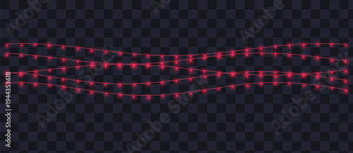 Three elegant strands of red glowing string lights create a warm ambiance on a dark