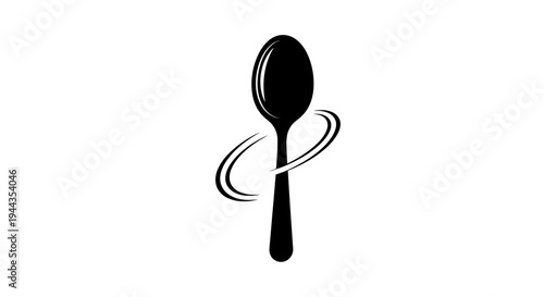 Black Spoon with Swirls, Minimalist Kitchen Utensil, Culinary Concept