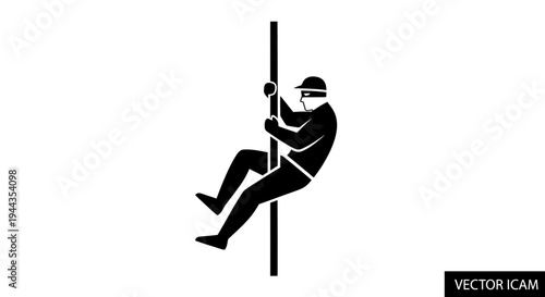 Burglar Climbing Pole Icon Silhouette