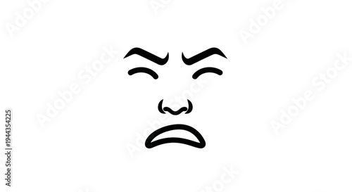 Cartoon face with disgusted expression, eyes closed, grimacing mouth, white background