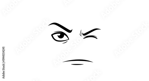 Cartoon Face Winking with Suspicious Eyebrow Raise and Grumpy Mouth