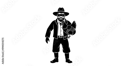 Chicken Thief Bandit Cowboy Holding Stolen Poultry Farm Animal