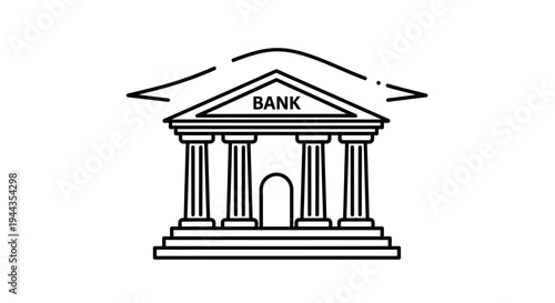 Classic Bank Building Facade with Columns and Pediment, Financial Institution Icon