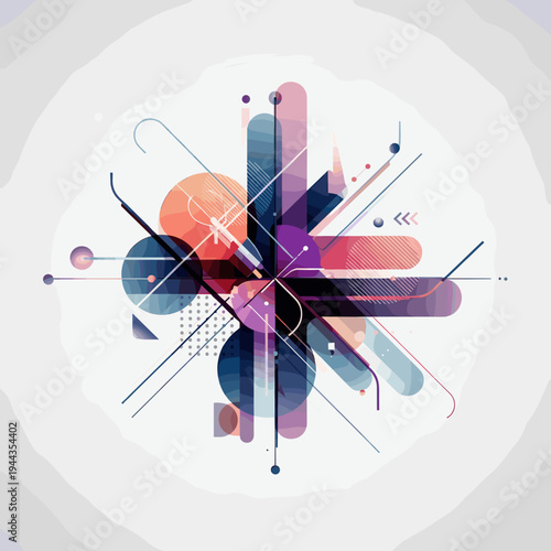 Foto Abstract geometric composition with vibrant overlapping shapes and lines creating a dynamic, modern design
