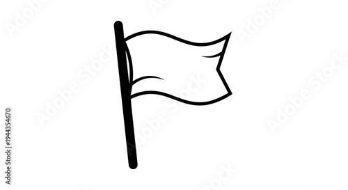 Simple White Flag Waving on Pole, Symbol of Surrender or Peace, Minimalist Line Art