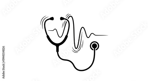 Stethoscope with Heartbeat Line - Medical Symbol of Health and Care