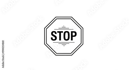 Stop Sign Icon, Octagonal Shape, Black and White, Graphic Element for Warning or Alert