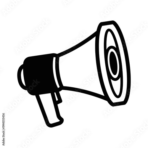 Black and white megaphone illustration.
