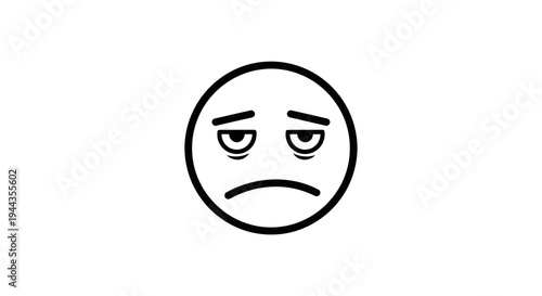 Sad Face Emoji Icon, Disappointed Expression, Simple Line Art