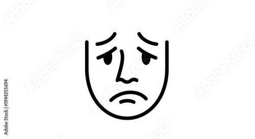 Sad Face Icon, Simple Line Art of Disappointment and Unhappiness