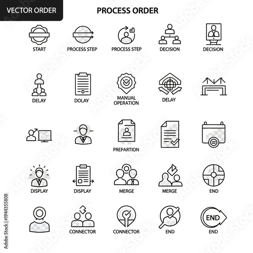 Business process order workflow icons.