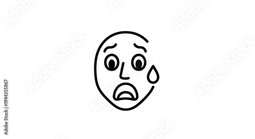 Scared Face Icon, Fear Expression, Sweat Droplet, Anxiety Emotion, Simple Line Art