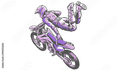 Airborne rider. Extreme freestyle motocross graphic design for t-shirt print, poster, sticker, background. Dirt bike stunt jump. Gravity defying.
