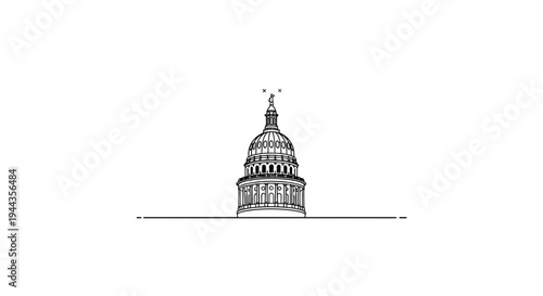 Minimalist Line Art Illustration of a Grand Dome Building, Government Symbol, Architectural Outline
