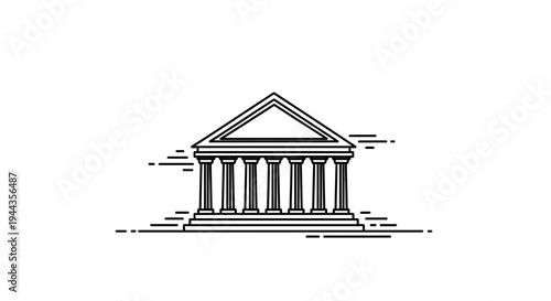 Minimalist Line Art Icon of a Classical Building with Columns and Pediment