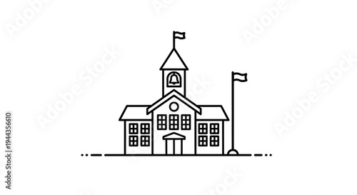Minimalist School Building Icon with Bell Tower and Flag