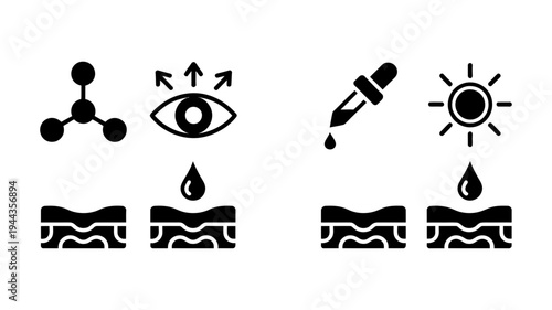 Product safety and scientific ingredients represented by these skincare icons, including a lotion bottle and checkmark shield.