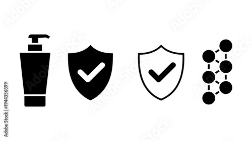 Skincare routine icons showing anti-aging processes, deep hydration absorption, and cosmetic cream product application.