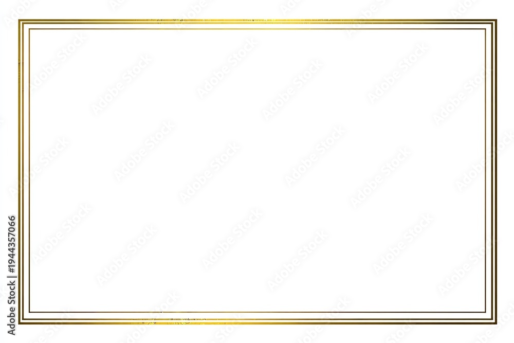 Obraz premium A rectangular frame, metallic gold, double-lined, on a white background