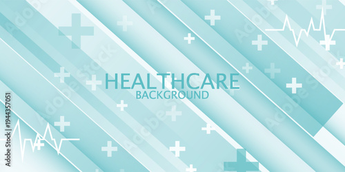 Blue healthcare background with plus signs and molecules. Suitable for medical presentations, healthcare websites, or scientific research articles. Stock vector illustration.