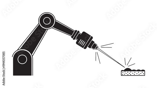 Robotic welding arm in operation vector illustrating automated metal fabrication and industrial manufacturing process
