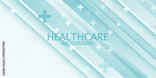 Blue healthcare background with plus signs and molecules. Suitable for medical presentations, healthcare websites, or scientific research articles. Stock vector illustration.