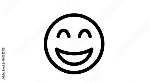 Happy Face Icon, Joyful Emotion, Simple Smile Emoticon, Line Art Symbol