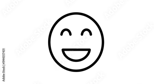 Happy Face Icon, Simple Line Art Emoji, Joyful Expression, Positive Emotion