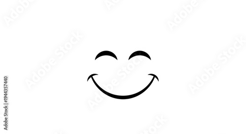 Happy Face Icon, Simple Smile and Closed Eyes, Minimalist Vector Art