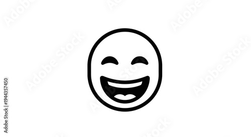 Happy Laughing Face Emoji Icon, Joyful Expression, Simple Line Art