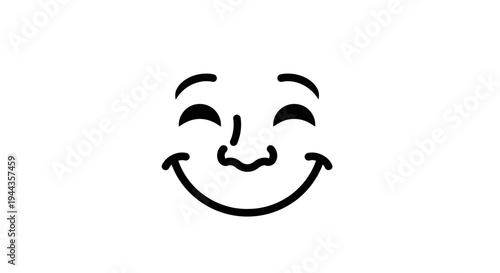 Happy Smiling Face Icon, Joyful Expression, Simple Line Art Emoji, Positive Emotion Symbol