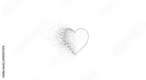 Heart Dissolving into Particles on White Background, Symbolizing Loss and Fading Love