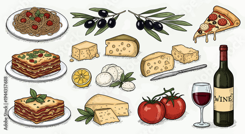 Italian Food Collection Flat Style