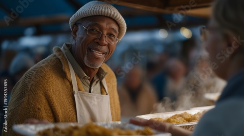 Wallpaper Mural Veterans distribute meals at homeless shelter kitchen, serving with dignity and respect, grateful recipients seated at tables, steam rising from food, ideal for charitable work, giving back Torontodigital.ca