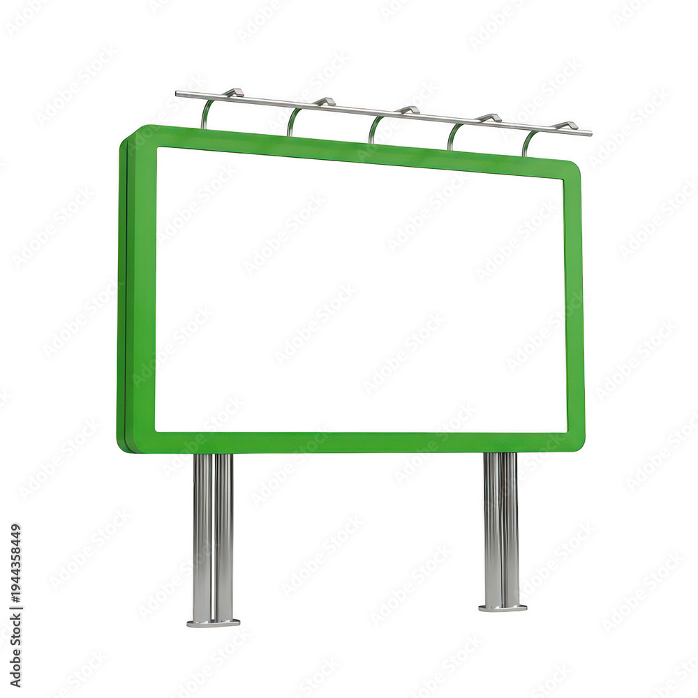 Obraz premium Green-framed billboard standing on two metal poles with barbed wire at the top