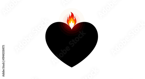 Burning Black Heart with Fire and Glowing Aura