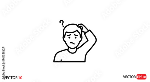 Confused Man Scratching Head with Question Mark Icon - Vector Illustration