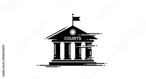 Courts Building Icon, Justice Symbol, Legal System Concept, Law and Order