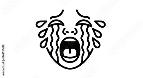 Crying Face Icon with Tears, Expressing Sadness, Grief, and Distress