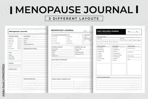 Menopause Journal Daily Wellness Tracker Printable Vector Illustration Health Symptom Logbook Mood Vitality Nutrition Tracker Notebook Template Pack