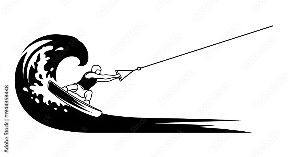 Fototapeta premium Monochromatic Wakeboarding Adventure Artwork