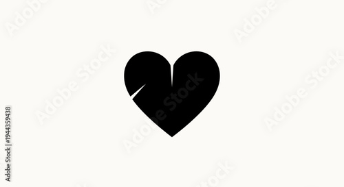 Broken Black Heart Icon on White Background, Symbol of Sadness and Heartbreak