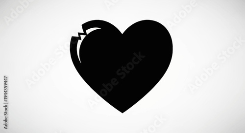 Broken Black Heart Icon Silhouette, Symbol of Sadness, Loss, and Heartbreak